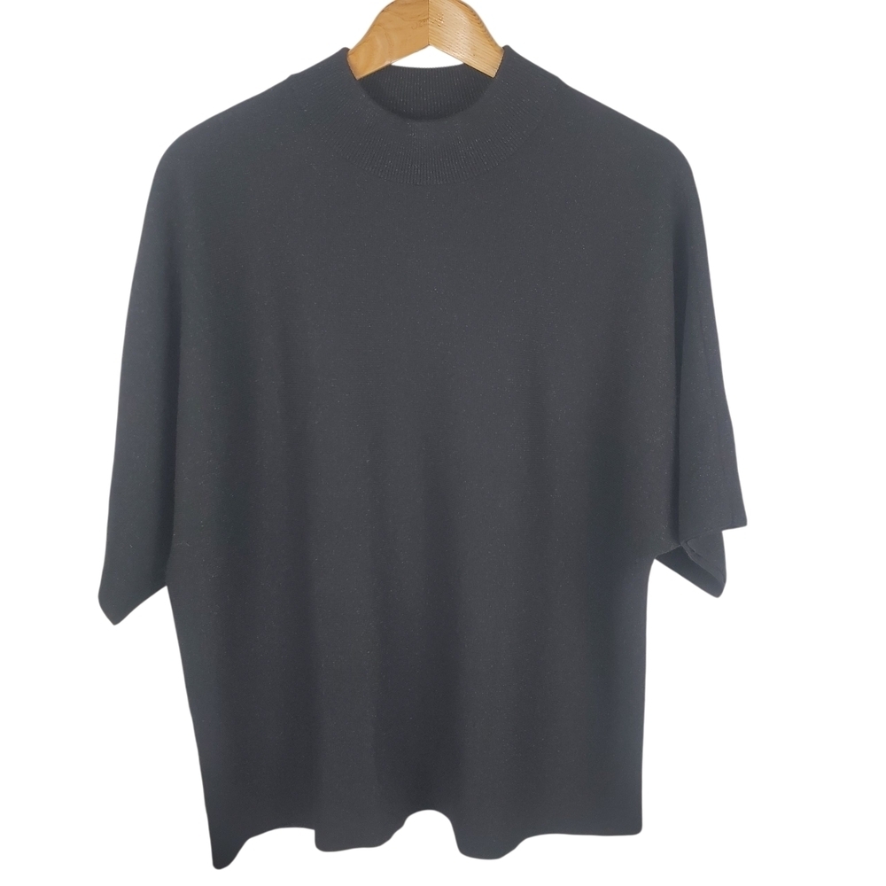Sparkly Chico's Black/ Silver Mock Turtleneck Sweater. Short Sleeve. LG. #202